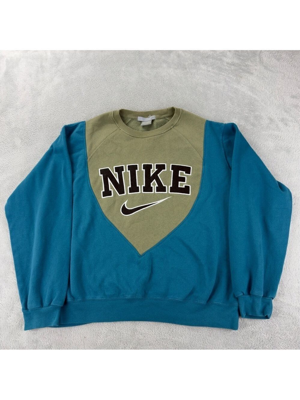 Nike Rework Men's Size Large Blue/Grey Fleece Lined Crewneck Long Sleeve Sweater